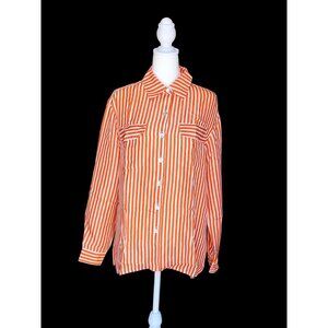 Melrose Studio 100% Silk  Blouse Long Sleeve Button Front Career Orange Stripe S